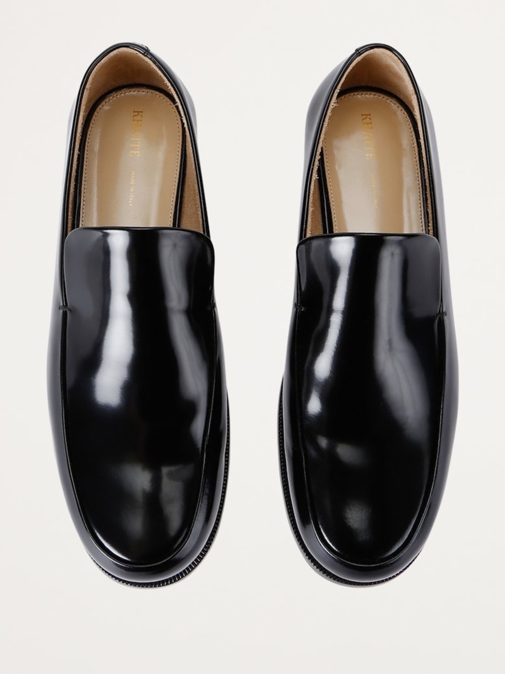 KHAITE Black High-Gloss Leather Slip-On Loafers